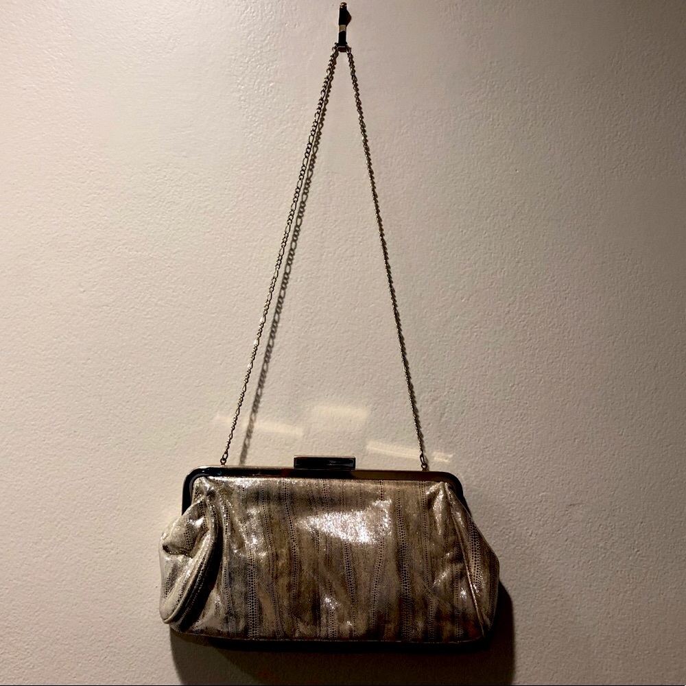 Dune London gold satin purse with gold chain, clutch for evening, mini size